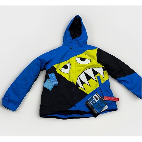 686 Boys Snowboard Jacket Large Blue Snaggletooth Ski Coat Waterproof NWT